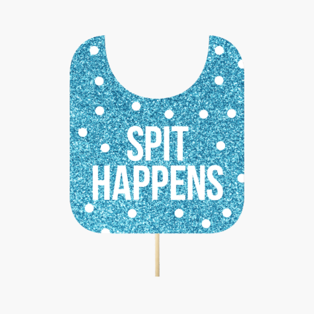 Blue Bib "Spit happens"